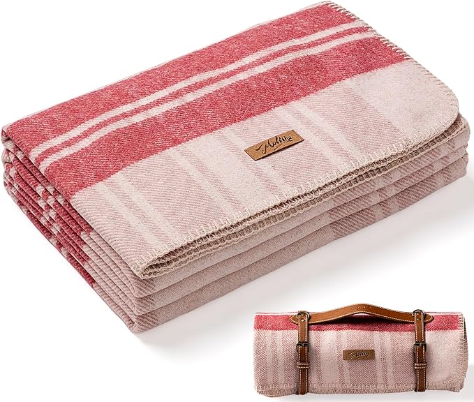 Molithe 100% Wool Blanket, 62" x 86", Warm, Thick, Washable, Military | Great for Camping, Outdoors, Sporting Events, Survival Kits SandalwoodRed