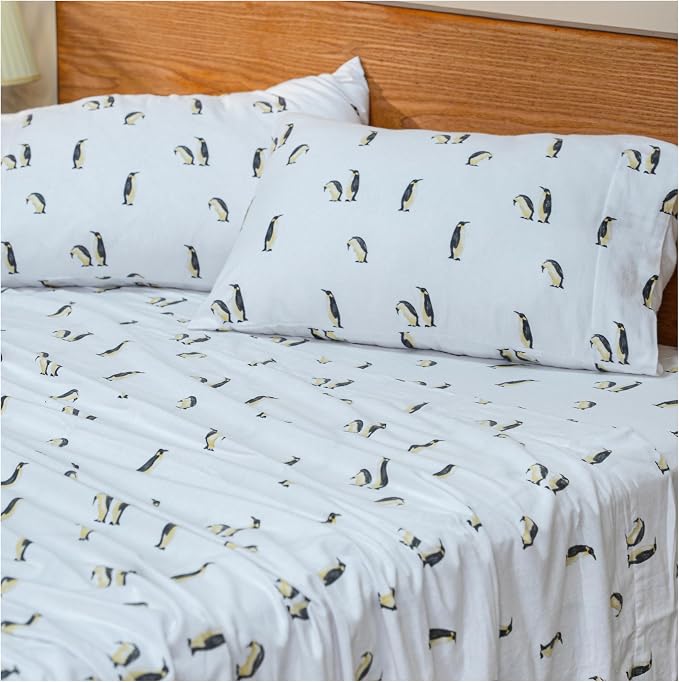 RUVANTI Flannel Sheets Queen Size - GOTS Certified 100% Organic Cotton, 4 Piece Warm, Soft & Breathable Set, Deep Pocket Snug Fit, Double Brushed Cozy All Season Bedding, Polar Parade