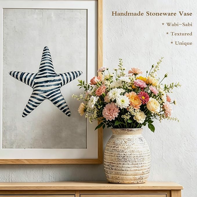 Handmade Stoneware Vase with Textured Speckled Finish - Unique Artisanal Ceramic Vase, Natural Wabi-Sabi Decor for Home, 5.7”H x 4.52”D