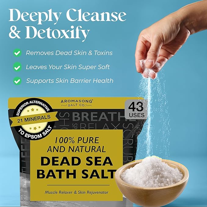 Aromasong Dead Sea Bath Salt Bundle – 19 LB Coarse Grain Soak & 19 LB Fine Grain Spa Salt – 100% Pure Mineral Bath Salts for Skin Softening and Muscle Relaxation