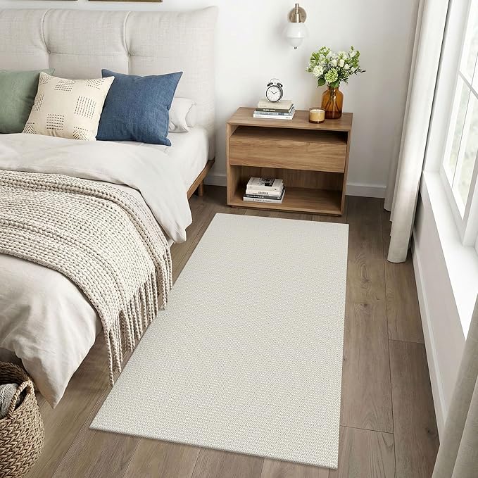 EARTHALL Washable Runner Rug 3x6 Ft Non Slip Runners for Hallways Wide Cotton Rubber Backed Kitchen Runner Braided Indoor Floor Carpet Runners for Entryway, Hallway, Kitchen, Bedroom, Cream/Grayish