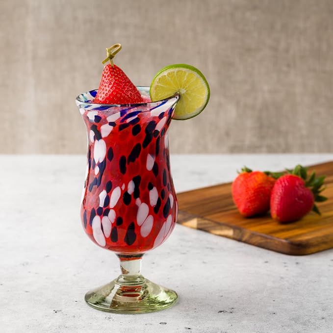 10 Strawberry Street Bahia Hurricane Handblown Mexican Glass, Set of 6