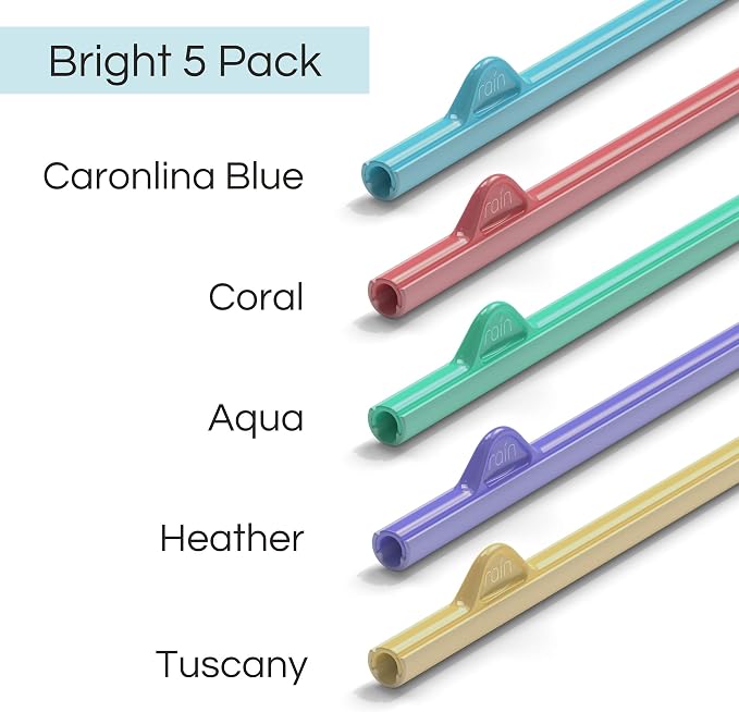 Rain Straw - Easy Clean Reusable Drinking Plastic long Straws That Snap Open for Easy Cleaning - No Cleaning Brush or Cleaner Needed - Eco Friendly BPA Free 10.5", for Tumbler (Bright, 5 Pack)