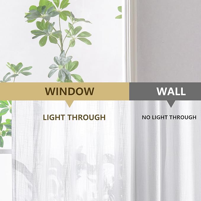 MYSKY HOME White Curtains for Living Room 1 Panel, Semi Sheer Curtains & Drapes Light Filtering Farmhouse Country Boho Style Back Tab Draperies for Sliding Glass Door (Customsize, White)