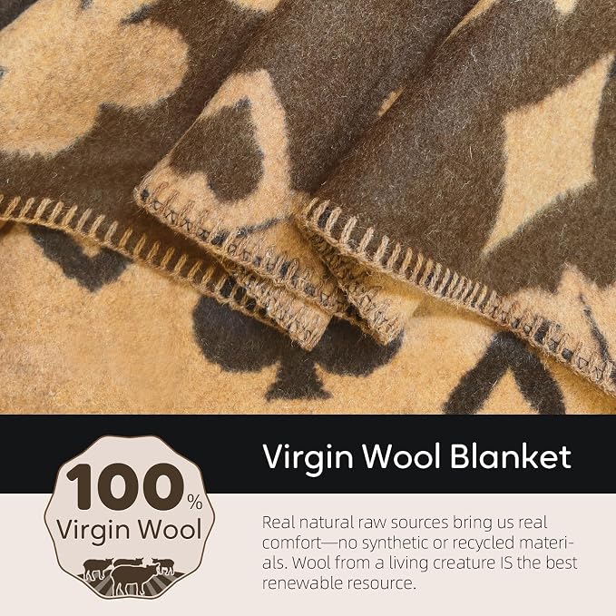 Molithe 100% Wool Blanket, 62" x 86", Warm, Thick, Washable, Military | Great for Camping, Outdoors, Sporting Events, Survival Kits Taffy Chocolate