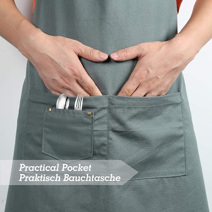 LessMo Bib Apron, Canvas Cotton Cooking Aprons 100% Cotton