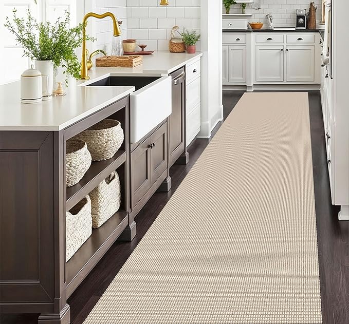 EARTHALL Runner Rug 3x16 Ft Washable Runners for Hallways Extra Long Woven Non Slip Entryway Runner Braided Kitchen Runner Indoor Outdoor Carpet Runners for Hotels, Hall, Stair, Beige/Ivory