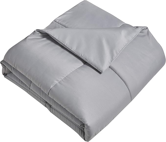 Blue Ridge Home Fashions Microfiber Light Weight Solid Down Alternative All Season Comforter - Hypoallergenic Polyester Fill, Twin, Platinum