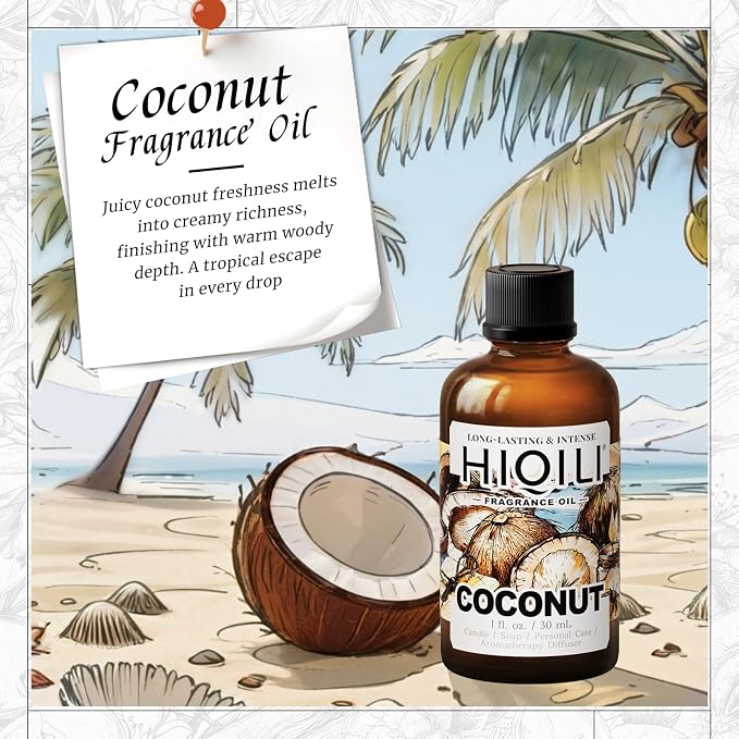 HIQILI Coconut Fragrance Oil for Soap, Candle Making & Diffuser - 1 Fl Oz | Ideal for Body Spray, Women's Perfume Making, Creamy Scents - 30 ML