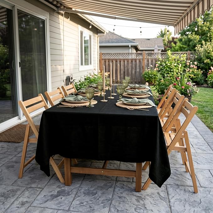 Solino Home Linen Black Tablecloth 60 x 108 Inch - 100% Pure Linen Rectangular Tablecloth - Machine Washable Table Cloth - Fete