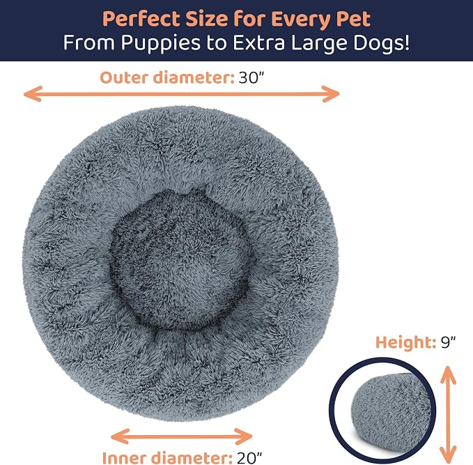 Donut Dog Bed - Premium Comfort for Anxiety Relief - Fluffy & Calming Design with Ultra-Plush Support | Cozy Round Dog Bed with Super Soft Circle Style (Dark Grey, Medium)