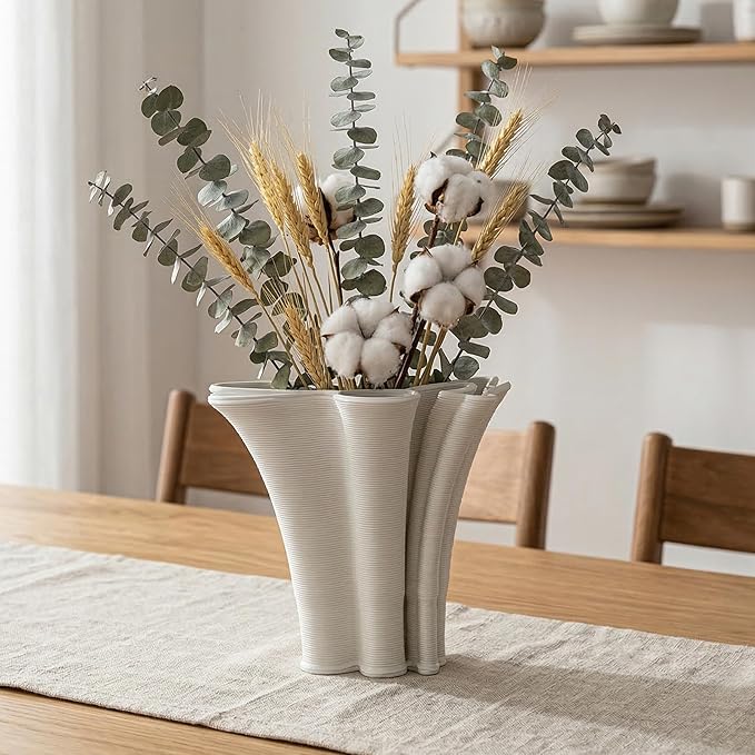White Ceramic Vase for Home Decor, Boho Artistic Irregular Shape Decorative Vase, Unique Modern Accent for Living Room Bedroom or Entryway