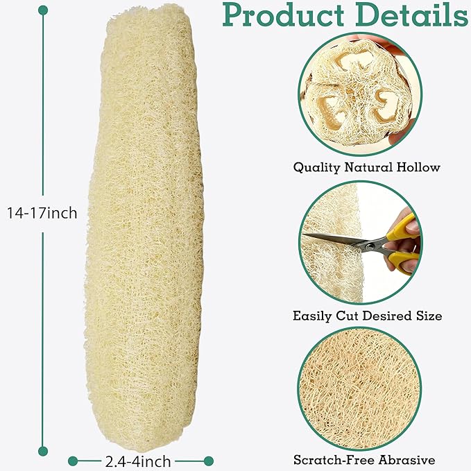 Natural Organic Loofah Sponges Large Exfoliating Shower Bath Loofah Luffa Loofa Body Scrubbers Sponges for SPA Beauty Bath and Radiant Skin, Pack of 4
