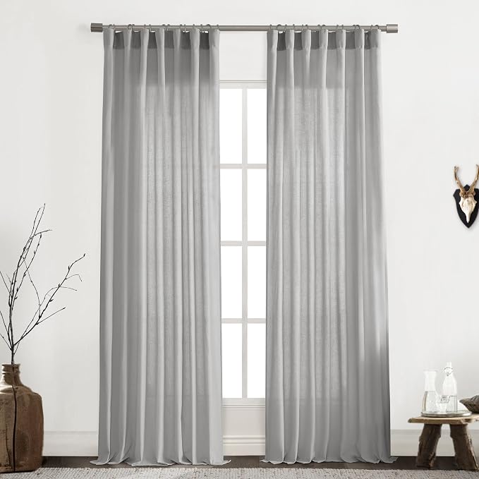 Light Gray Curtains 84 Inches Long 2 Panels Sets,Semi Sheer Linen Back Tab Hooks Pleated Privacy That Let Light in Filtering Non See Through Curtains for Bedroom Living Room 84 In Length,Dove Grey