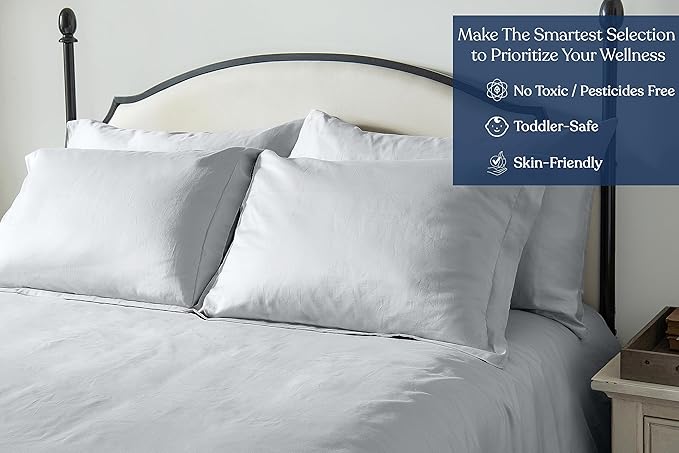 GOTS Certified 100% Organic Cotton Sheets, 400TC Long Staple Cotton, Ultra Soft Silky, Moisture-Wicking, Smooth & Breathable, with Elasticized Deep Pocket