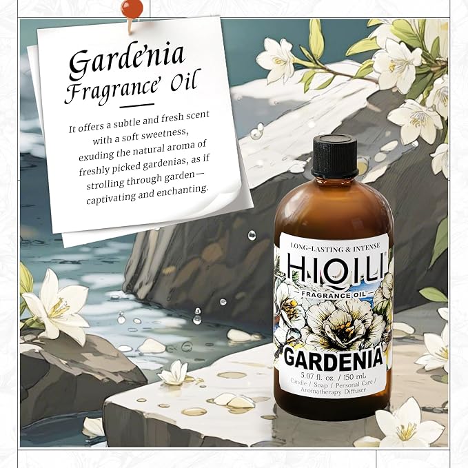 HIQILI Gardenia Fragrance Oil, DIY Women Perfume & Body Spray - 5.07 Fl Oz | Add to Essential Oil Diffuser, DIY Candle & Soap, Long-Lasting Floral Scent, Pet Safe, Graduated Dropper Included