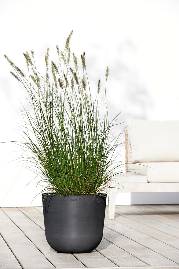 Ecopots Oslo Durable Modern Round Indoor/Outdoor Recycled-Based Composite Flower Pot Planter, Dark Grey, 14"