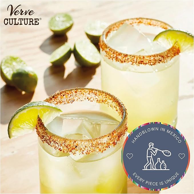 Verve CULTURE Mexican Highball Drinking Glasses, Unique Handblown Glassware, Glass Cups for Cocktails, Juice, Mixed Drinks, Elegant Tabletop Drinkware, Set of 4 (Clear, 13 oz)