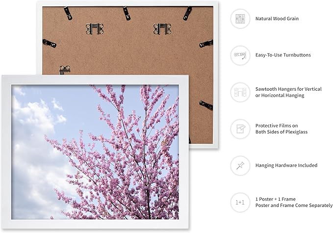Monem Art Cherry Blossom Spring Sky Photography Print - Floral Nature Art Poster - Wall Decor for Living Room, Bedroom or Office - 16x20 White Framed Wall Art by Mareike Bohmer