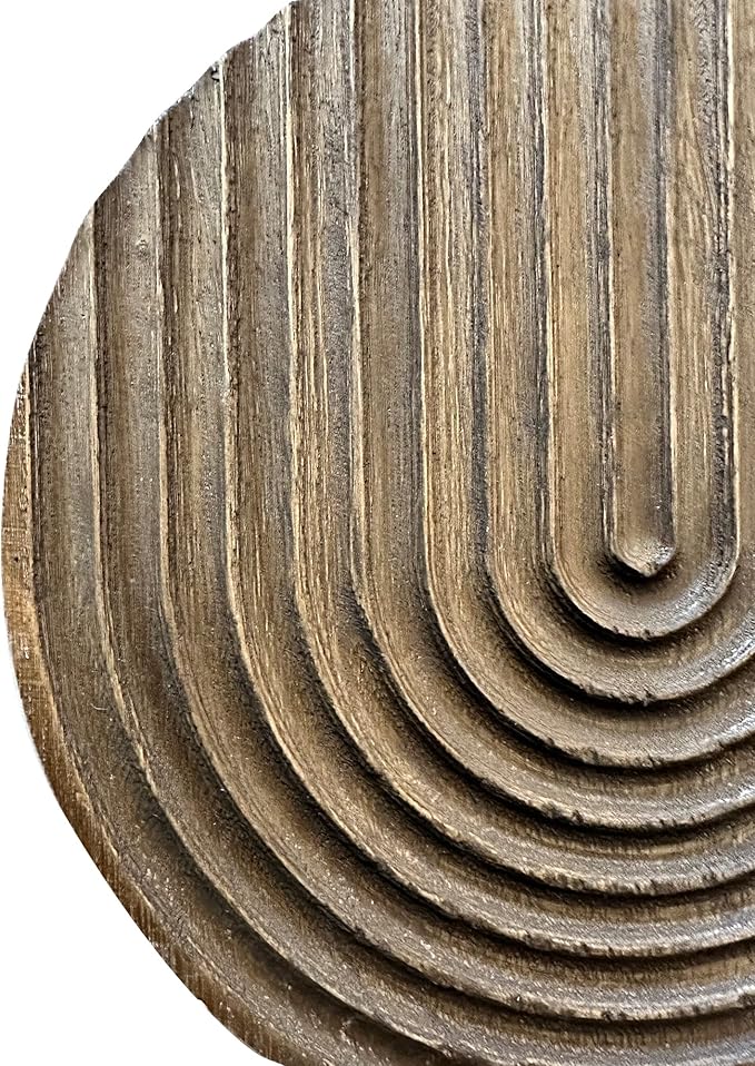 Musanpou Hand-carved Round Art Decor for Home and Living Room Wall Simple Wooden Farmhouse Wall Decor (brown)