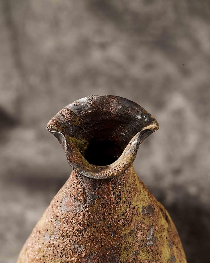 Handmade Wabi-Sabi Ceramic Vase - 13.3" Rustic Farmhouse Decor, Primitive Home Accent for Living Room, Cottagecore Gift (5.5"x5.5"x13.3")