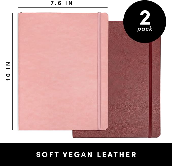 PAPERAGE 2-Pack Softcover Lined Journal Notebook (Blush & Burgundy), 176 Pages, Large B5 College Ruled Notebook, 7.6 inches x 10 inches - 100 GSM Thick Premium Paper, Leather Journal for Home, Work & School