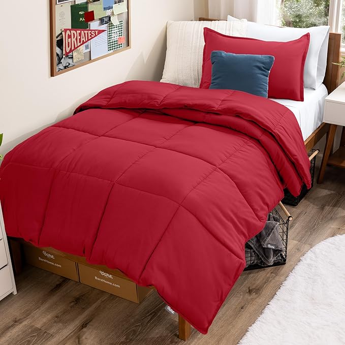 Bare Home Comforter Set - Twin/Twin Extra Long Size - Ultra-Soft - Goose Down Alternative - Premium 1800 Series - All Season Warmth (Twin/Twin XL, Red)