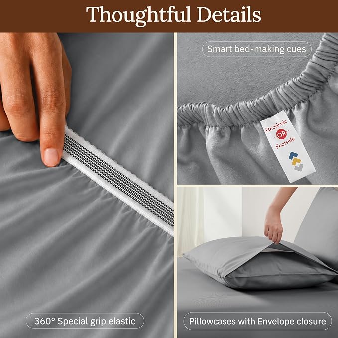 California Design Den 100% Organic Cotton Bed Sheets King Size Set - Soft and Lightweight Sateen, Deep Pockets, Durable Bedding - Grey