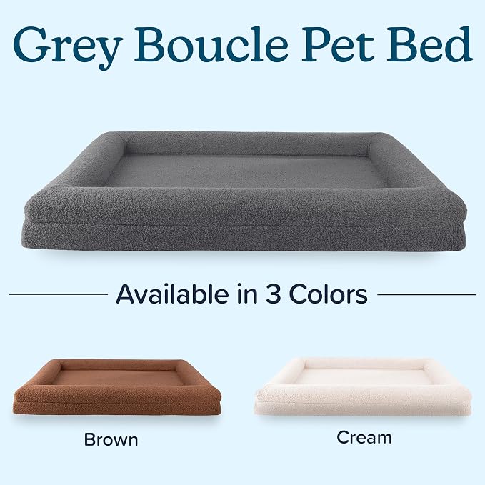 Orthopedic Dog Bed - 45x36 Inch Large Dog Bed with Supportive Bolster, Nonslip Bottom, and Removable Washable Cover - Memory Foam Pet Beds for Large Dogs - Pet Products by PETMAKER (Gray)