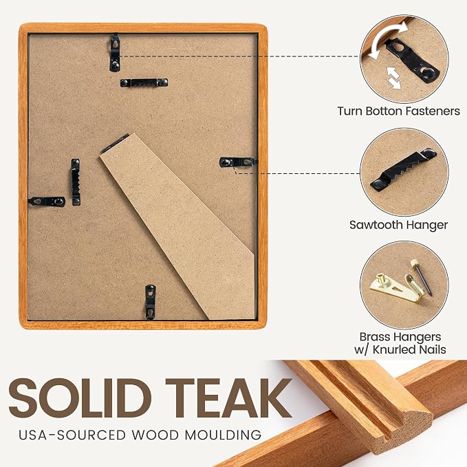 4x6 Picture Frame Set of 2, USA-Sourced Teak Wood Photo Frames with HD Tempered Glass, Handcrafted Rounded Corner 4 x 6 Wooden Frame Matted to 3.5x5 Photos, 4x6 Frames, Tabletop or Wall Display