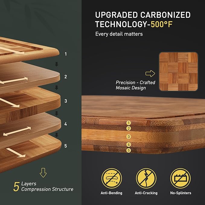 3 Pack Bamboo Cutting Board Set Non Toxic Wooden Cutting Board for Kitchen Non Slip Solid End Grain Thick Wood Juice Groove Chopping Board Edge Grain Teak Smart Marble Flexible Round Stone Metal