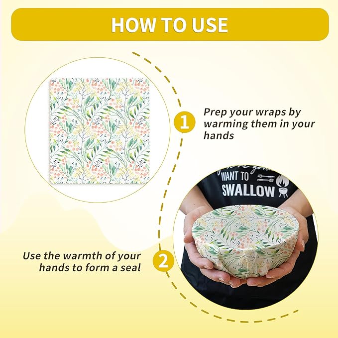 Beeswax Food Wrap, Reusable Beeswax Wraps Storage Set 9-Pack (5S 3M 1L), Organic and Beeswax Wraps Reusable, Sustainable Alternative/Flowers Grass