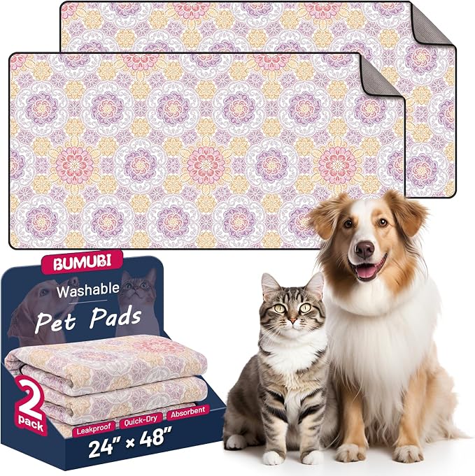 Washable Dog Pee Pads - Absorbent Reusable Puppy Training Pads, Waterproof Leak - Proof & Non - Slip for Crate Whelping Potty Training 24x48 (Pack of 2)