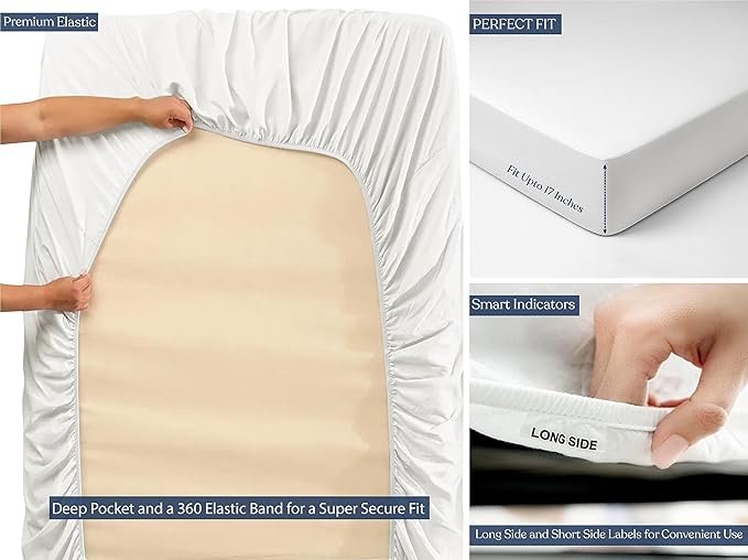 GOTS Certified 100% Organic Cotton Sheets, 400TC Long Staple Cotton, Ultra Soft, Silky, Moisture-Wicking, Smooth & Breathable, with Elasticized Deep Pocket
