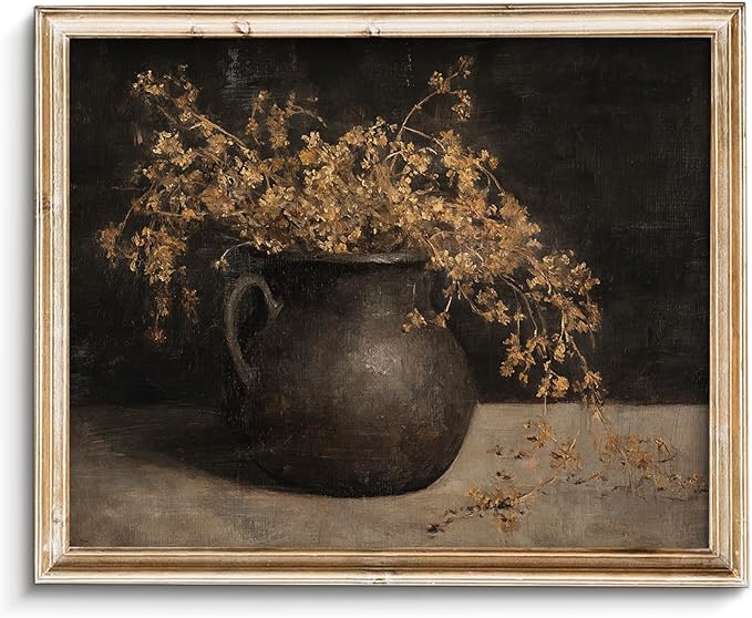 Vodefoad Vintage Wall Art for Home Decor, Farmhouse Rustic Dark Floral Autumn Painting, Moody Warm French Country Cottage Botanical Wall Decor Canvas Artwork for Bathroom, Living Room, Desktop Wall Art decor - 8x10Inch Unframe