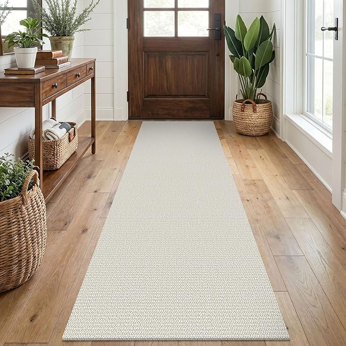 EARTHALL Washable Runner Rug 2x7 Ft Non Slip Runners for Hallways Cotton Rubber Backed Kitchen Runner Braided Indoor Floor Carpet Runners for Entryway, Hallway, Kitchen, Bedroom, Cream/Grayish