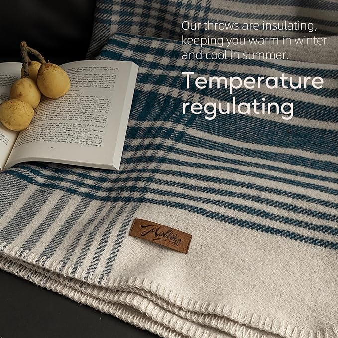Molithe 100% Wool Blanket, 62" x 86", Warm, Thick, Washable, Military | Great for Camping, Outdoors, Sporting Events, Survival Kits Seablue