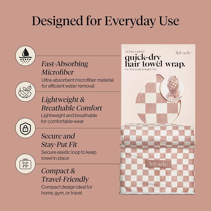 Kitsch Plush Microfiber Hair Towel Wrap for Women – Ultra Absorbent Microfiber Bath Towels for Wet, Curly, Long or Short Hair – Anti-Frizz Hair Wrap, Great Hair Care Gifts for Women