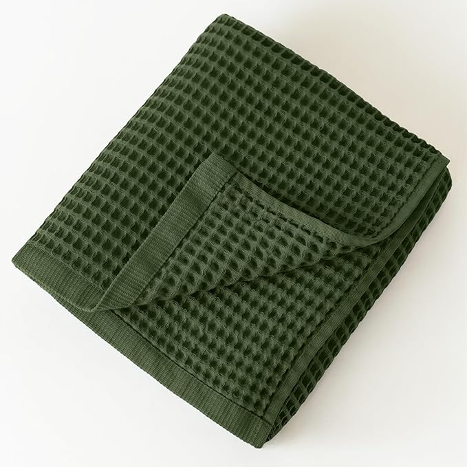 Premium Waffle Bath Towels Pack of 2 Extra Large 35x71 inch - 100% Turkish Cotton, Waffle Weave, Quick Dry, Lint Free, Oversized, Thin Bath Sheet Towel (Dark Green, Set of 2 Bath Towels)