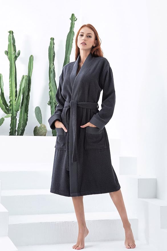 SEYANTE Turkish Cotton Bathrobe for Women - Organic GOTS Certified Terry Hooded Kimono Robe - Spa Quality Women's Cotton Robe