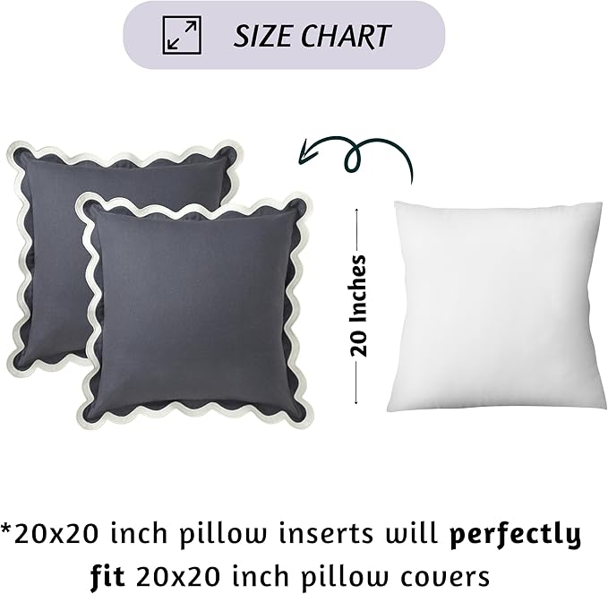 Folkulture Throw Pillow Covers 20x20, Set of 2 Cotton Scalloped Pillow Cover, Decorative Pillows, Cute Outdoor Pillows, Boho Throw Pillows for Couch, Gray Pillow Covers, Couch Pillows for Living Room
