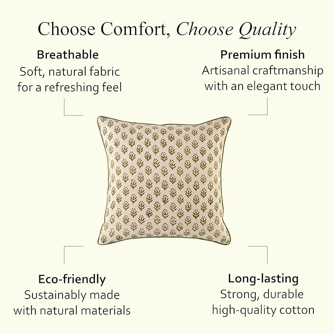 CPC Throw Piping Pillow Covers for Couch, 20x20 Inch Pillows for Living Room, 100% Cotton Boho Cute Outdoor Pillows, Flower Cushion Covers Gift for Spring, Easter - Earty Boho Vine
