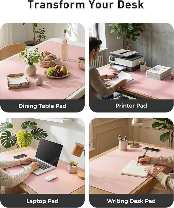 Aothia Faux Leather Desk Mat - Large Mouse Pad, Non-Slip PU Leather Blotter, Waterproof Writing Surface for Office and Home (Fairy Pink, 40" x 24")