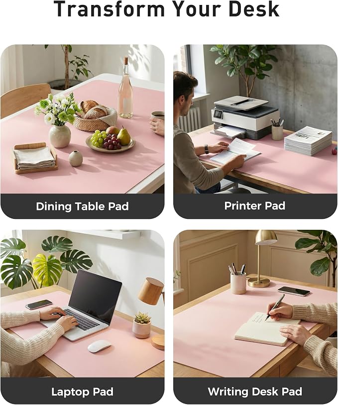 Aothia Faux Leather Desk Mat - Large Mouse Pad, Non-Slip PU Leather Blotter, Waterproof Writing Surface for Office and Home (Fairy Pink, 63" x 17")