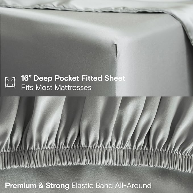 DOZ Sheet Set, 100% Viscose derived from Bamboo, Organically Grown, Buttery Soft, Cooling Sheets, High GSM, Deep Pockets - 3 Piece - 2 Pillowcases 1 Fitted Sheet (Dove, Full)