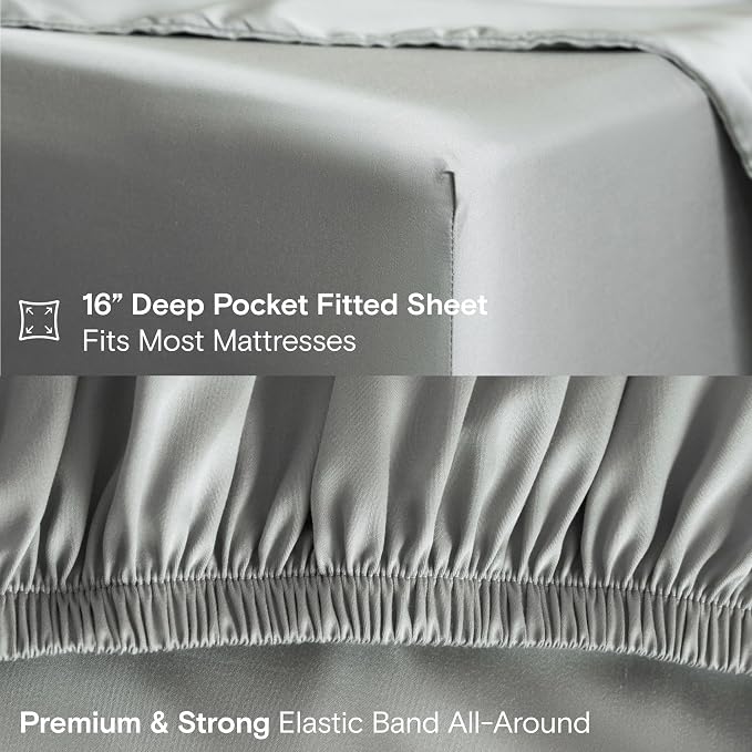 DOZ Sheet Set, 100% Viscose derived from Bamboo, Organically Grown, Buttery Soft, Cooling Sheets, High GSM, Deep Pockets - 3 Piece - 1 Pillowcase 1 Fitted 1 Top Sheet (Dove, Twin XL)