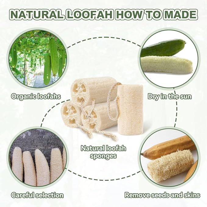 Natural Loofah Sponge Exfoliating Body Scrubber,4"Organic Egyptian Loofah for Men Women,Reusable Bath Sponge for Shower Face, Back & Body,Eco-Friendly Bath Loofah for Deep Cleansing &Smooth Skin 4Pcs