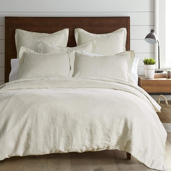 Levtex Home - 100% French Flax Linen - Full/Queen Duvet Cover - French Flax Washed Linen - Natural - Duvet Cover Size (90x94in.)