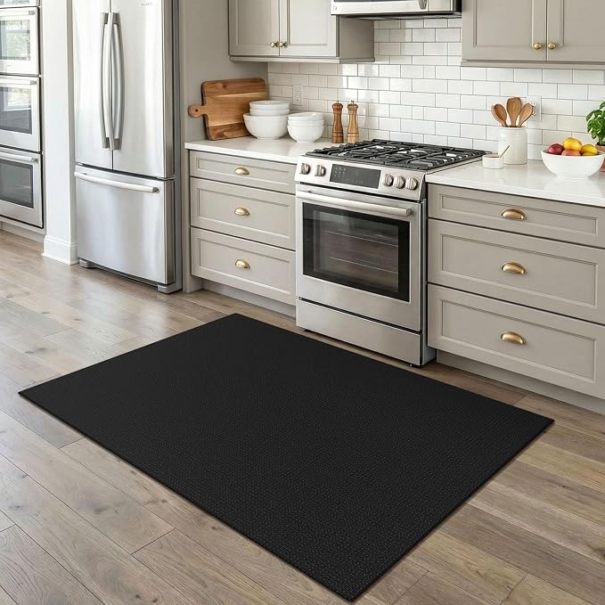 EARTHALL Woven Area Rug 4x5 Ft Washable Rugs for Entryway Non Slip Braided Throw Rugs Bedroom Carpet Cotton Entry Rug Cotton Floor Carpets for Bedroom Dining Room Living Room, Black/Grey