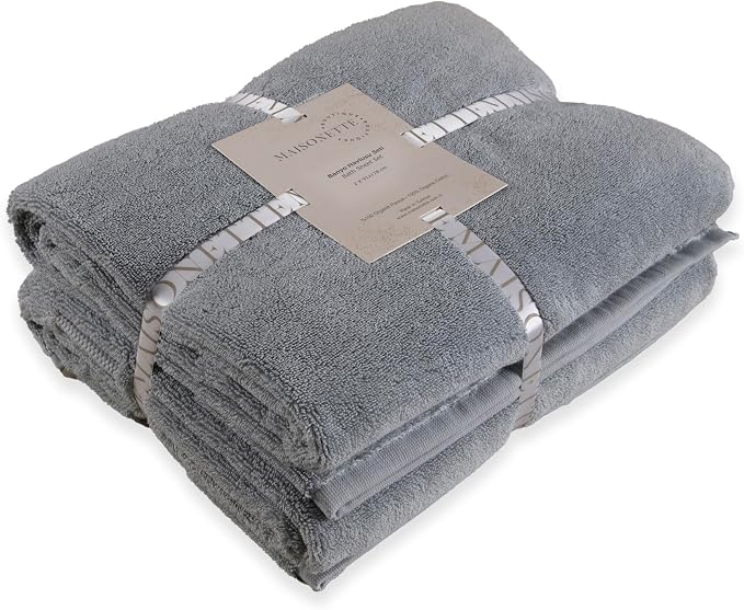 Maisonette Elegance 100% Organic Cotton Turkish Bath Sheets Soft Absorbent Oversized Bathroom Towels Ideal Quick Dry Extra Large Luxury Bath Towel Set for Shower (35" x 70", 2 Pack) Light Gray (Shore)